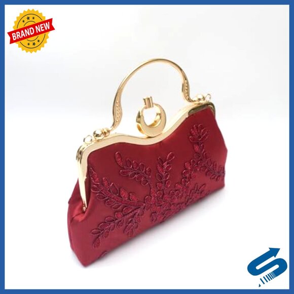 Vintage Floral Embroidery Evening Clutch Bag with Chain Strap for Wedding Party